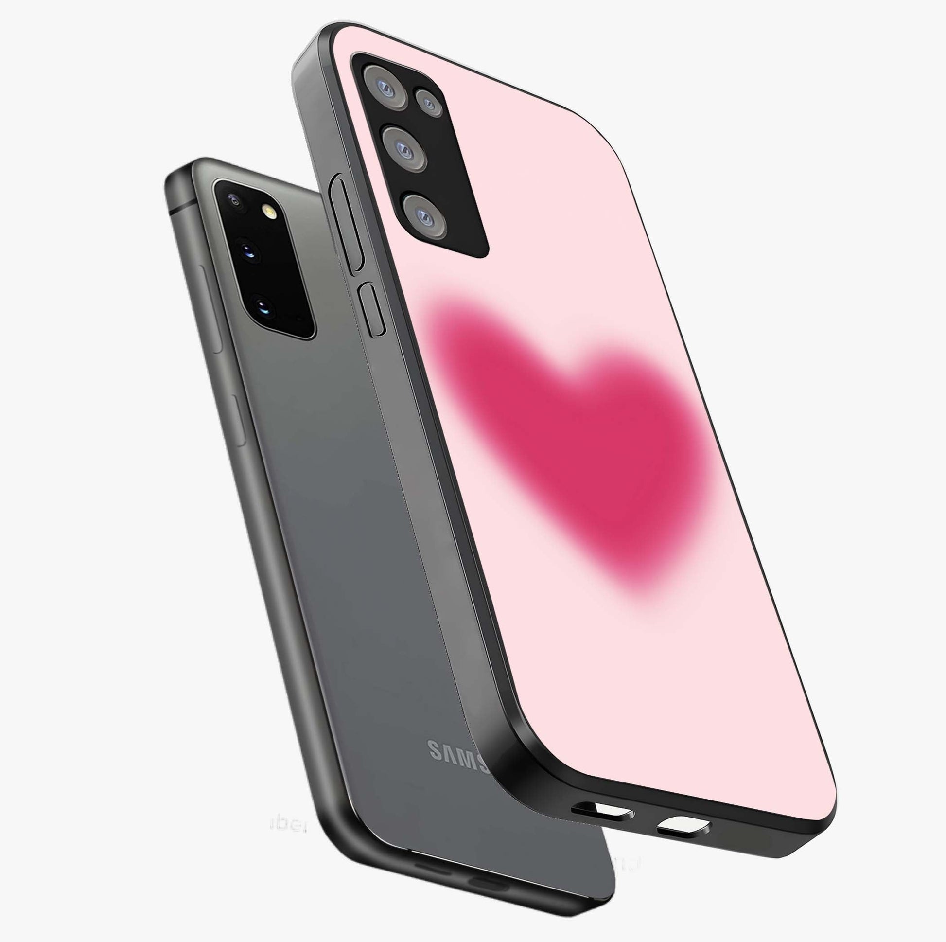 Pink Aura Heart Glass Case displayed in angled mockup highlighting vibrant pink heart design with dreamy aura aesthetic.