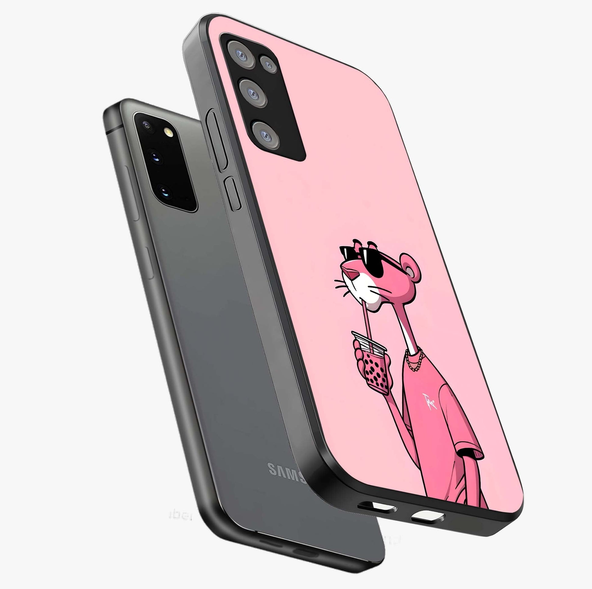 Pink Panther Glass Case displayed in angled mockup highlighting playful cartoon character design with vibrant pink aesthetic.