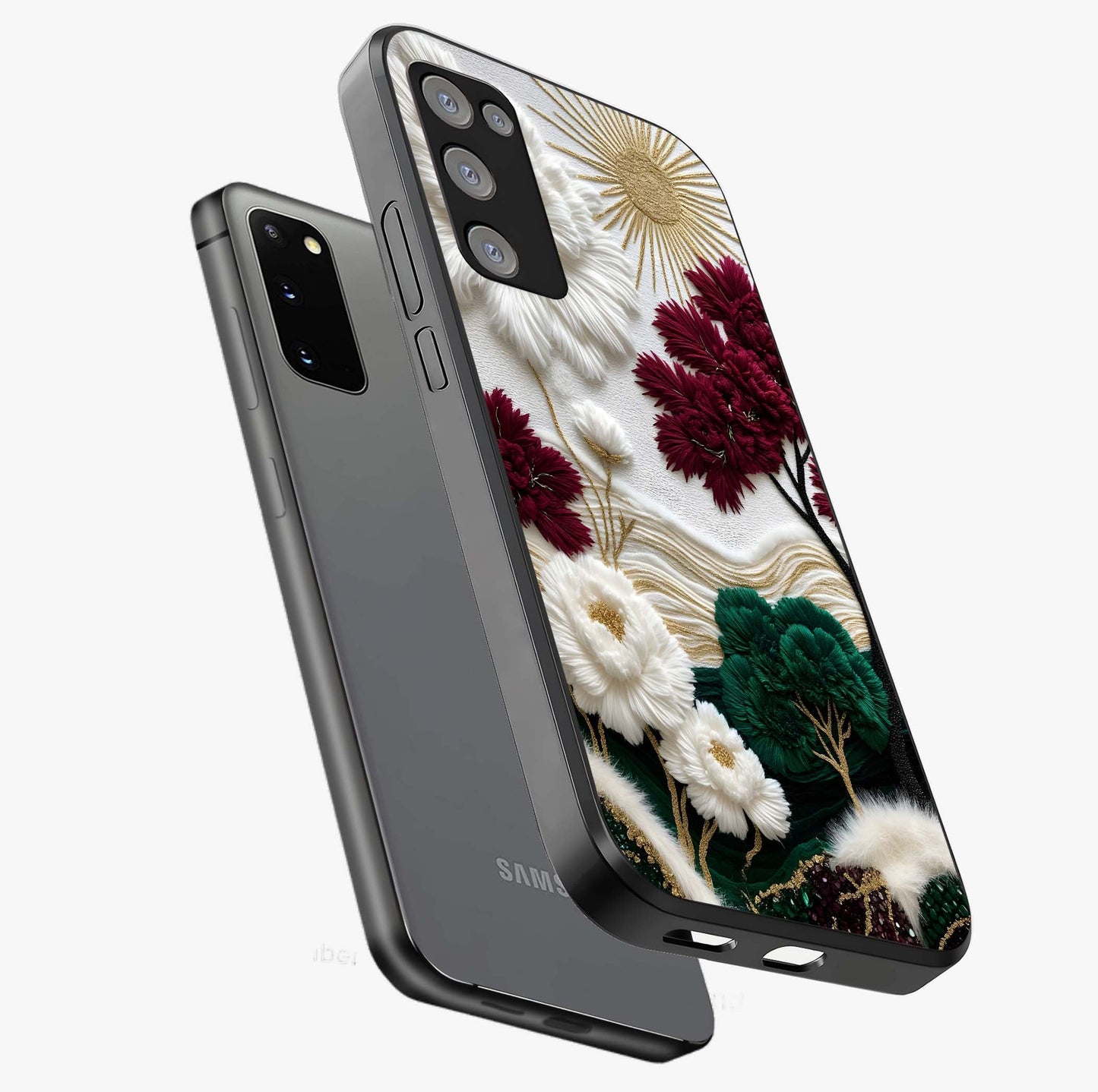 Radiant Bloom Elegance Glass Case displayed in angled mockup highlighting graceful floral design with radiant aesthetic style.