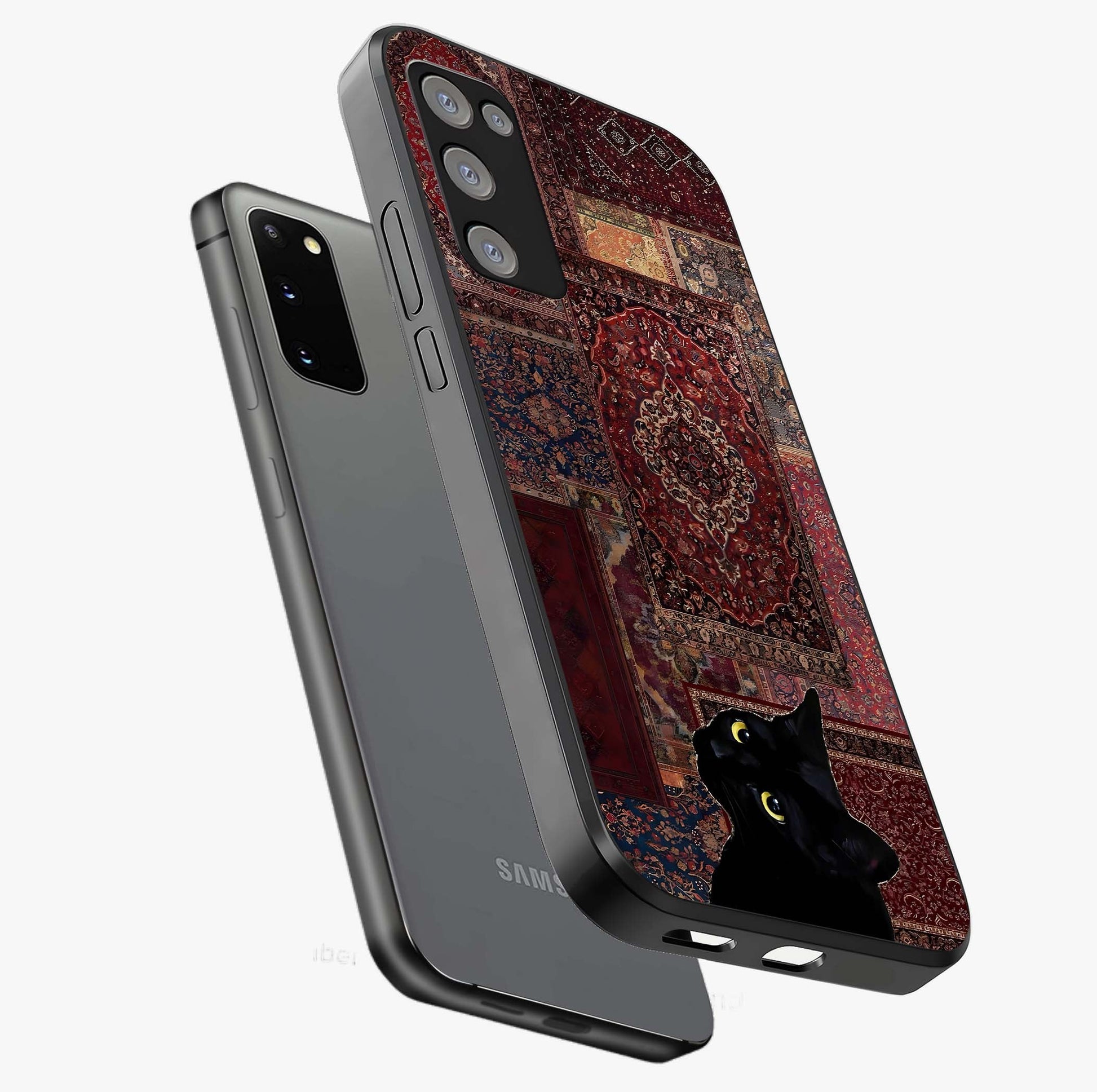 Regal Magic Cat Apple Glass Case displayed in angled mockup highlighting whimsical feline design with fantasy aesthetic.