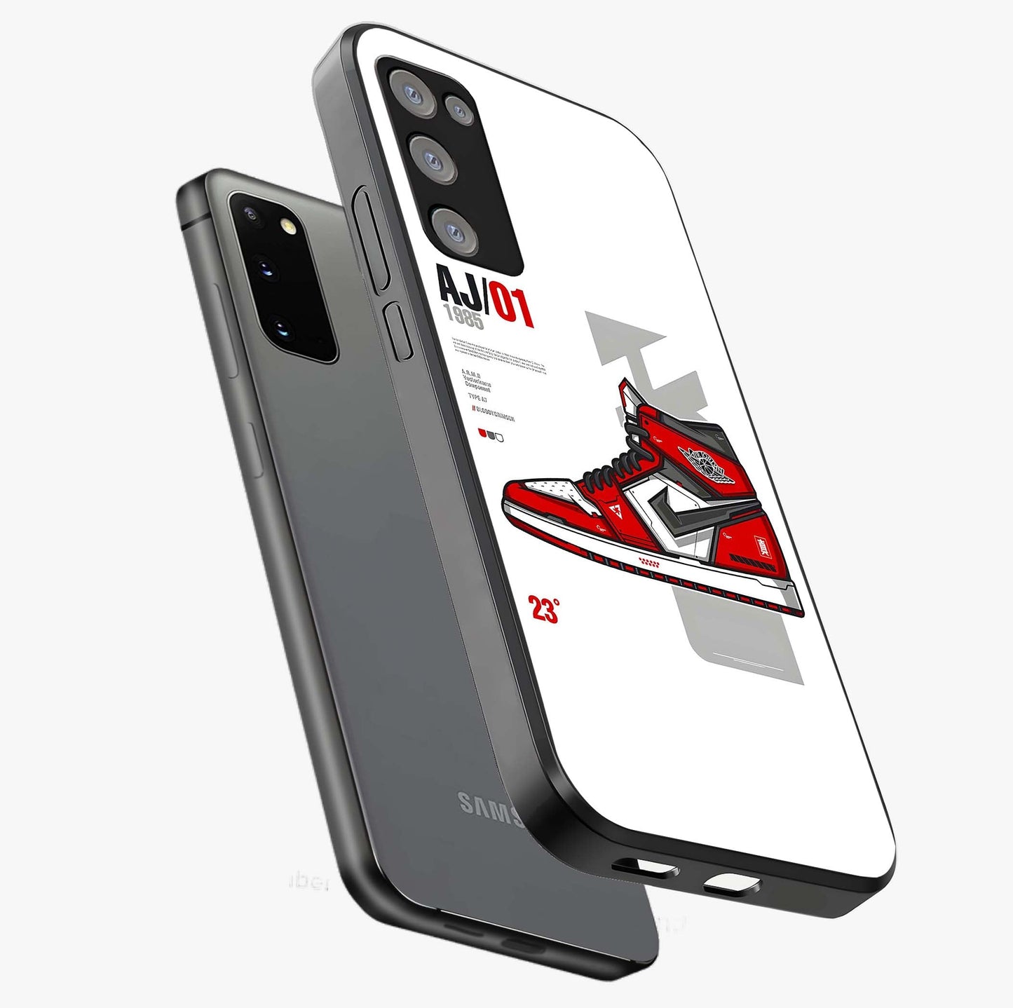 Retro Sneaker Blueprint Glass Case displayed in angled mockup highlighting detailed shoe design with sporty retro aesthetic.
