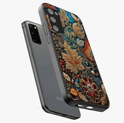 Royal Jewel Garden Glass Case displayed in angled mockup highlighting vibrant jewel inspired floral design with elegant aesthetic.