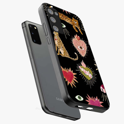 Sacred Jungle Heart Glass Case displayed in angled mockup highlighting lush tropical design with natural aesthetic style.