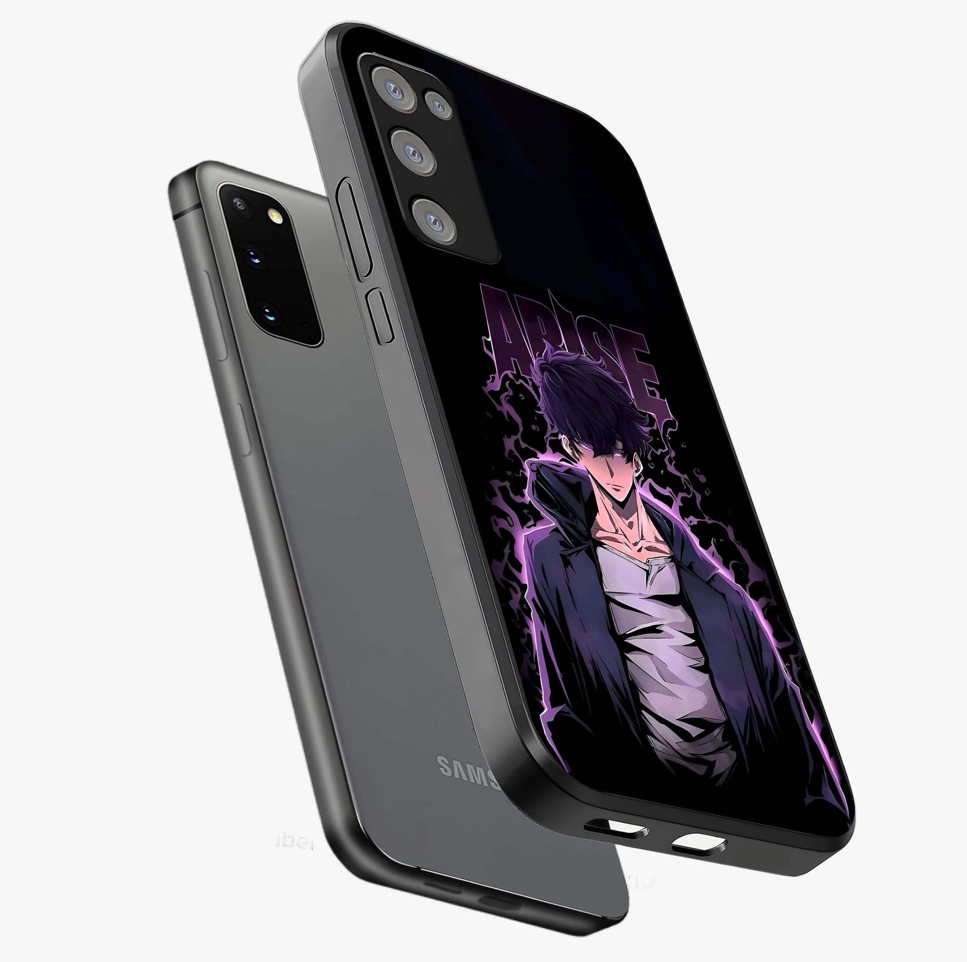 Shadow Monarch Awakening Glass Case displayed in angled mockup highlighting dramatic shadow warrior design with fantasy aesthetic.