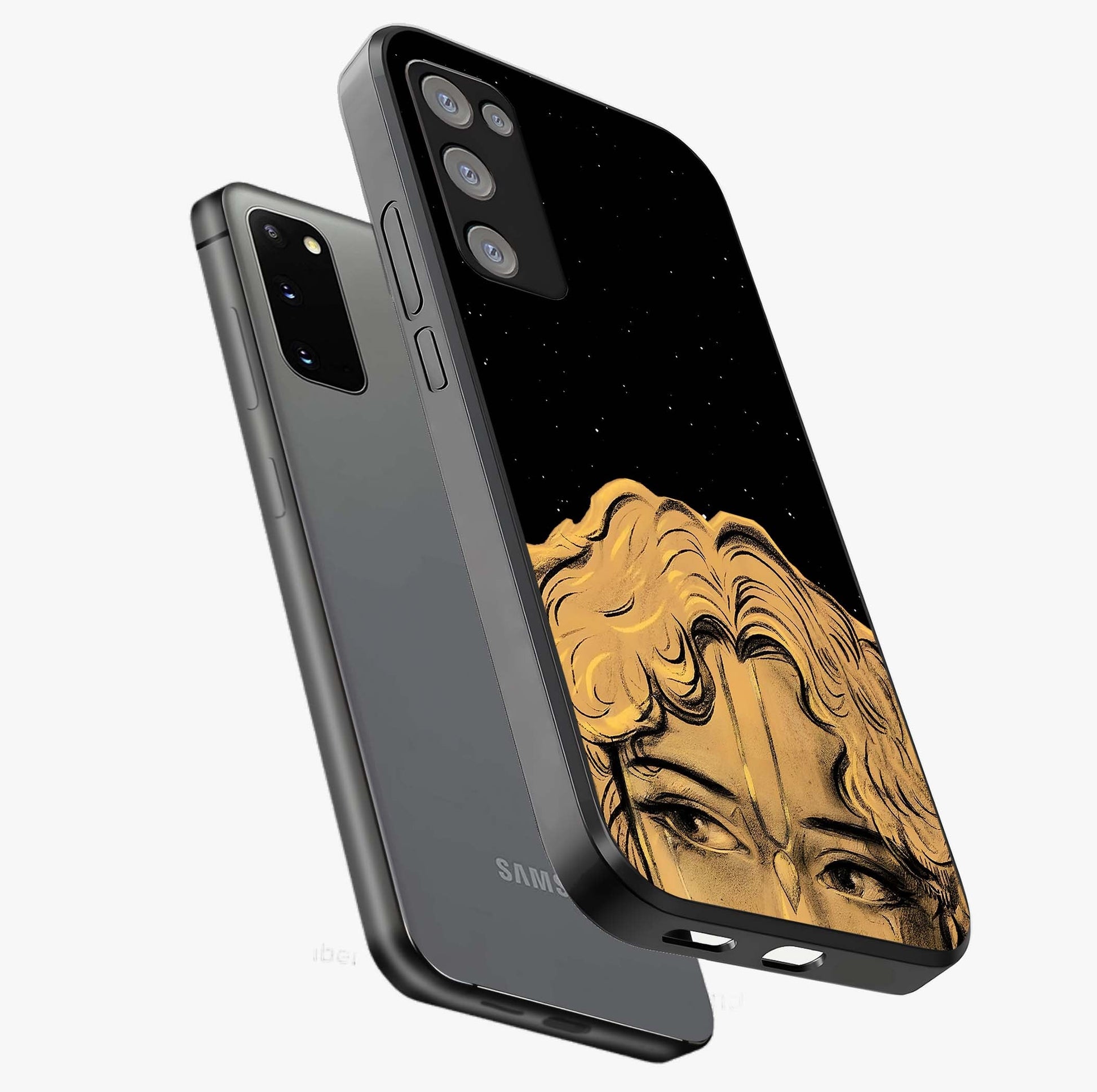 Shri Krishna Art Glass Case displayed in angled mockup highlighting spiritual Krishna illustration with divine aesthetic.