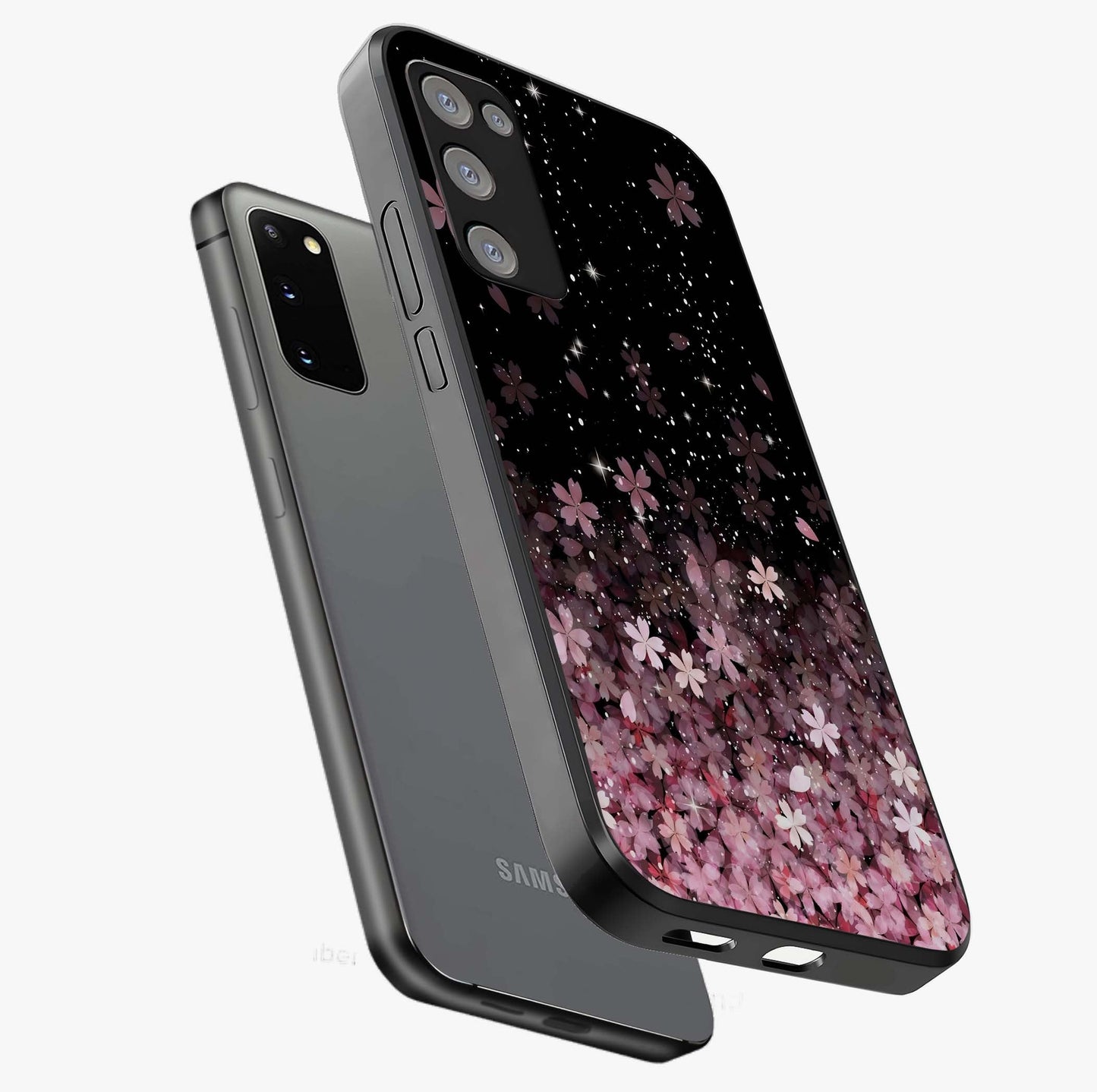 Small Starry Flowers Glass Case displayed in angled mockup highlighting tiny flower pattern with celestial aesthetic style.
