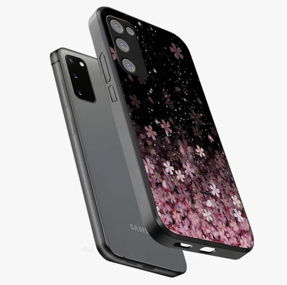 Small Starry Flowers Glass Case displayed in angled mockup highlighting tiny flower pattern with celestial aesthetic style.