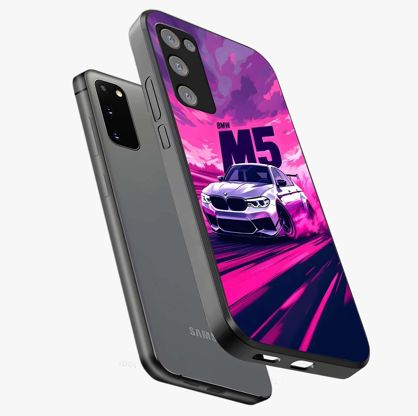 Velocity Drift Pulse Glass Case displayed in angled mockup highlighting dynamic drift design with sporty automotive aesthetic.