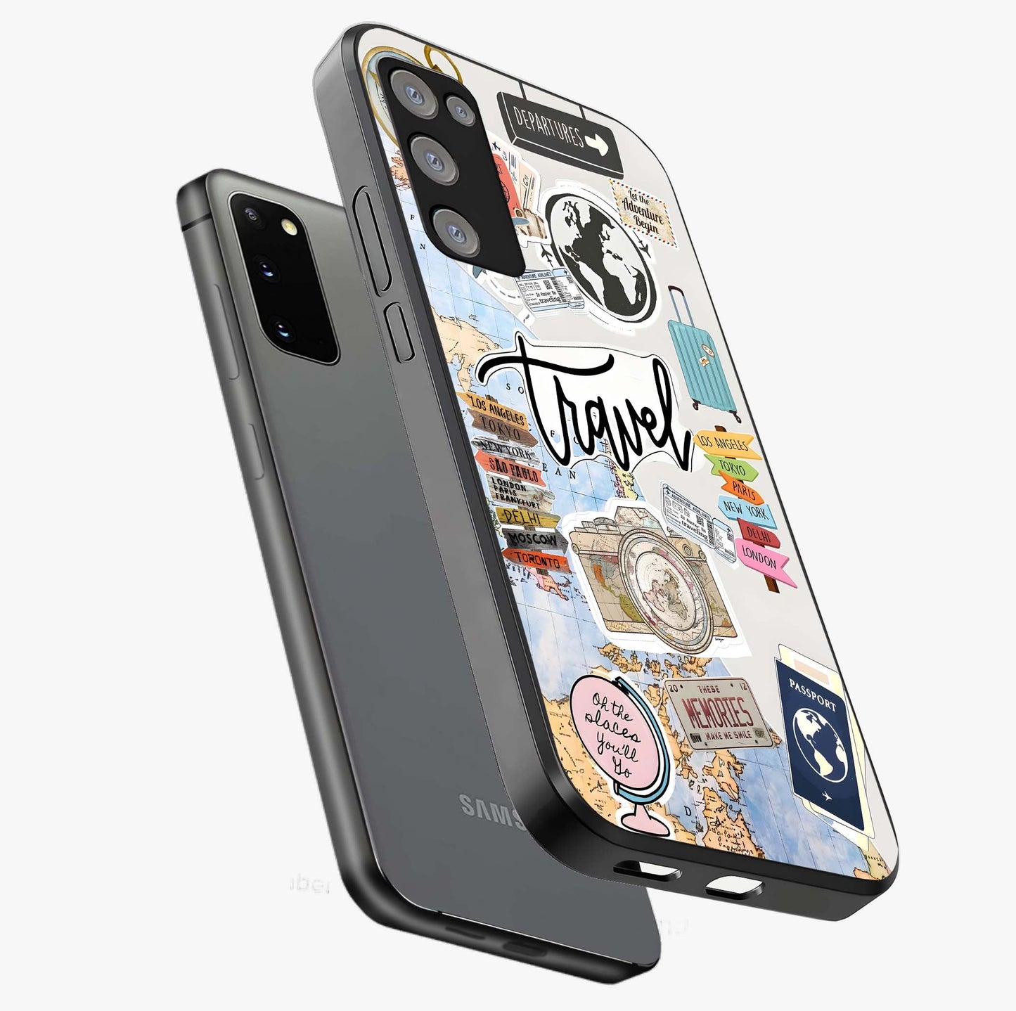 Wanderlust Journal Glass Case displayed in angled mockup highlighting adventure themed design with aesthetic travel vibe.