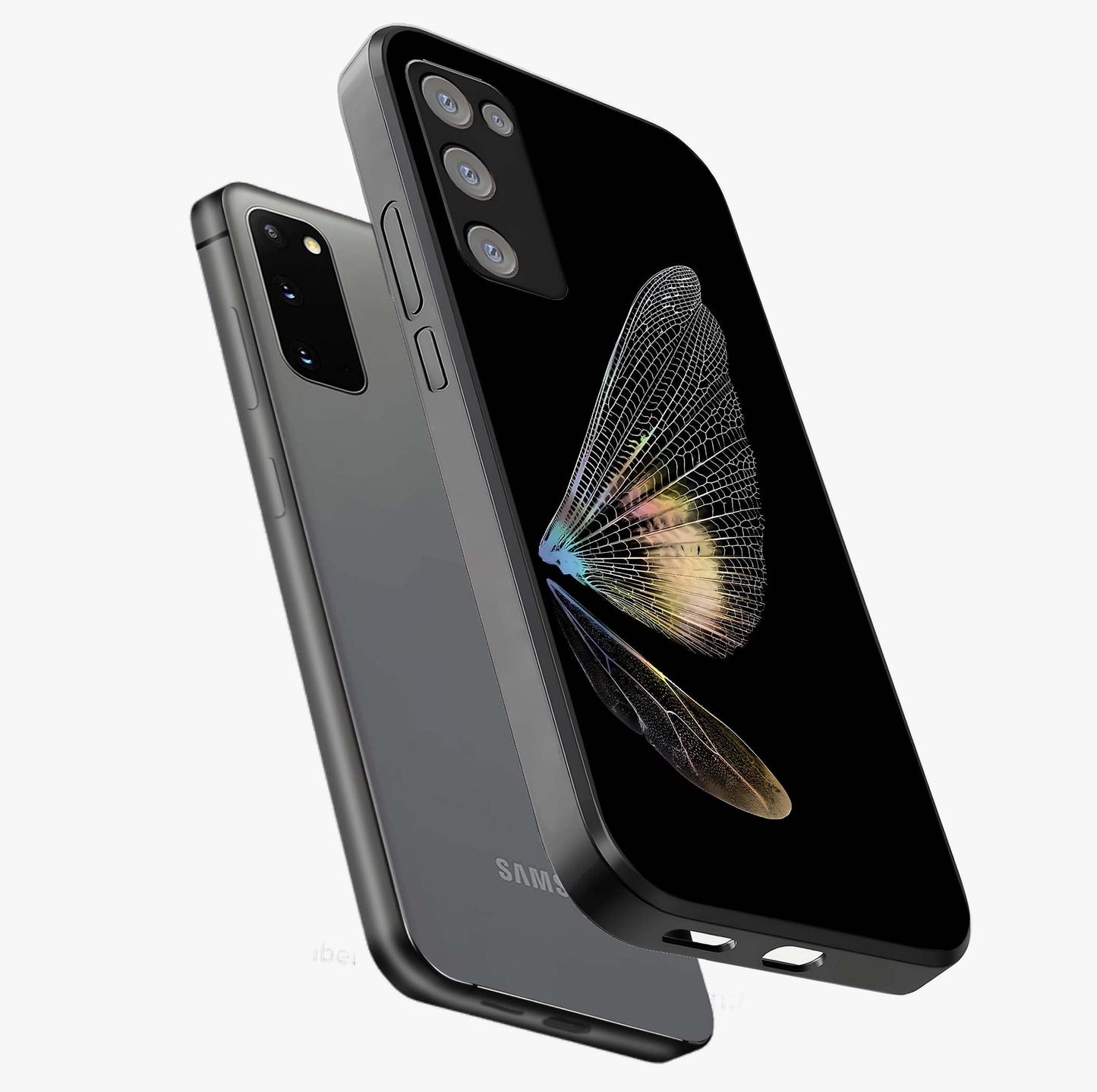 Whispers Of Wings Glass Case displayed in angled mockup highlighting soft feather design with celestial aesthetic style.