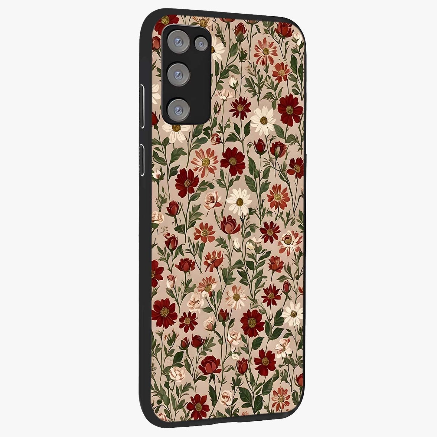 Biege Flower With Leaf Glass Case upright view showcasing delicate beige flower illustration with clean botanical style.