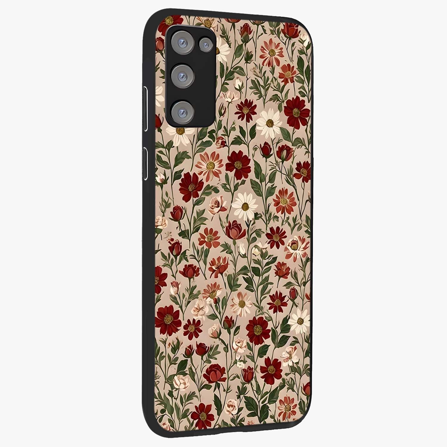 Biege Flower With Leaf Glass Case upright view showcasing delicate beige flower illustration with clean botanical style.