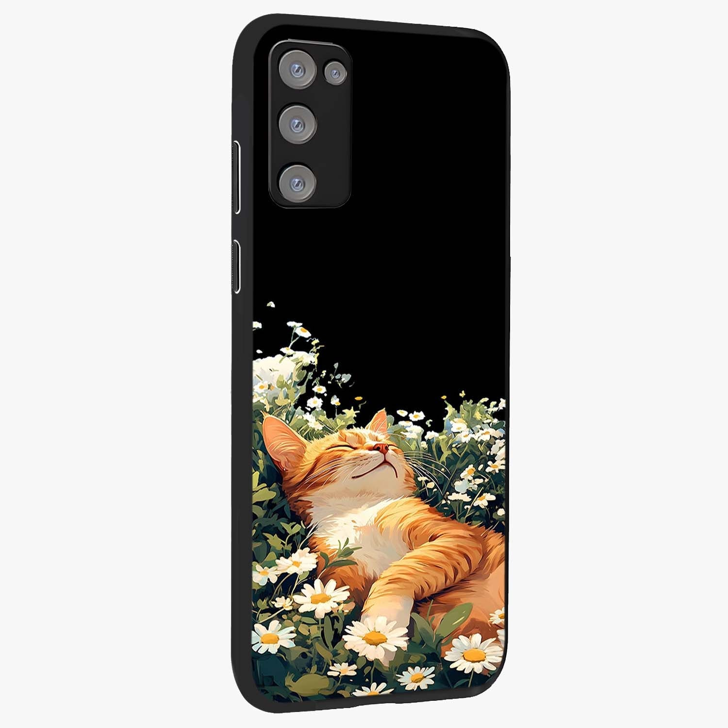 Blissful Bloom Cat Glass Case upright view showcasing charming cat design surrounded by blooming floral elements.