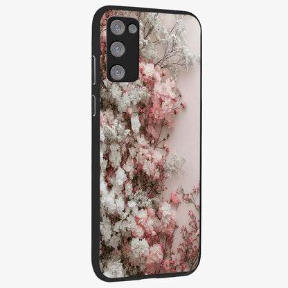 Blush Blossom Cloud Glass Case upright view showcasing calm floral cloud artwork with gentle dreamy theme.