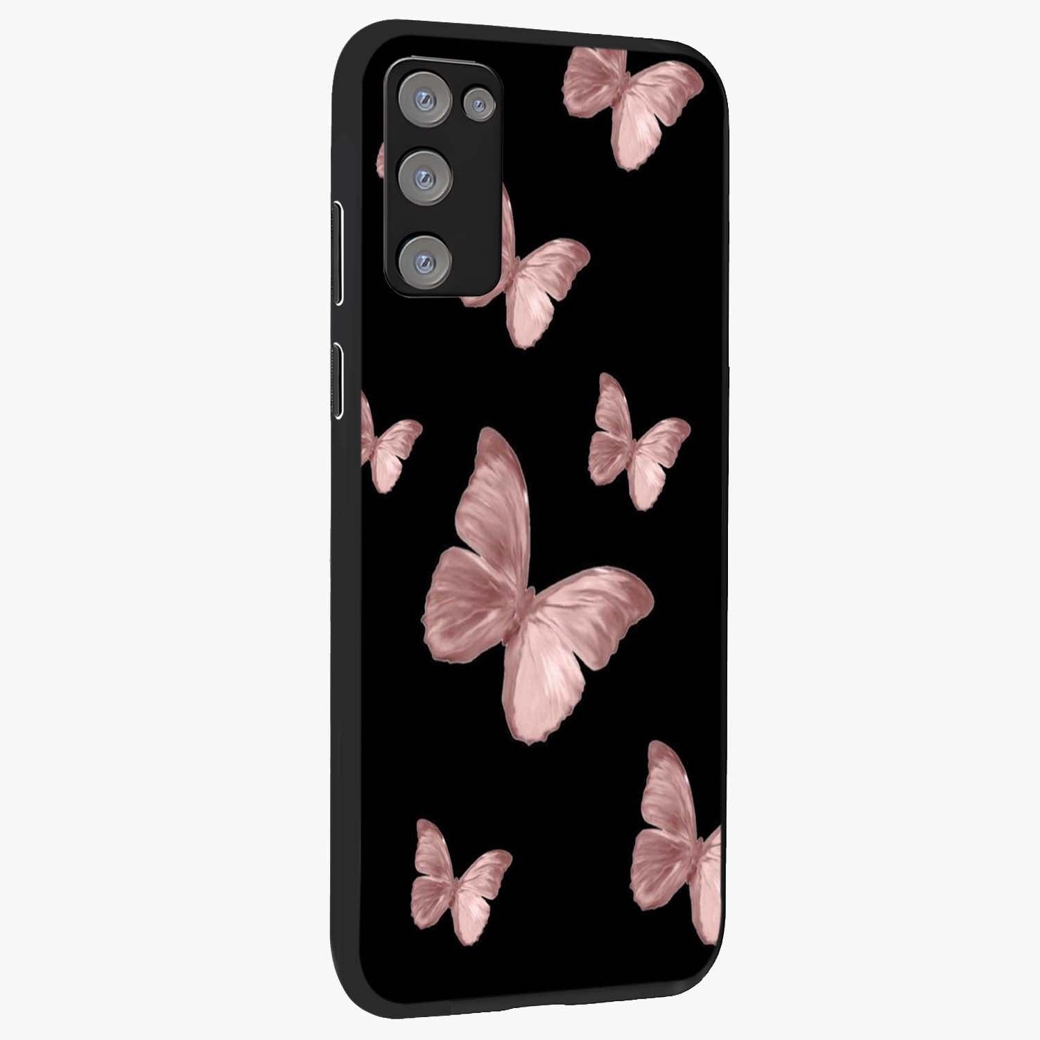 Butterfly Pattern Glass Case upright view showcasing graceful butterfly artwork with soft decorative theme.
