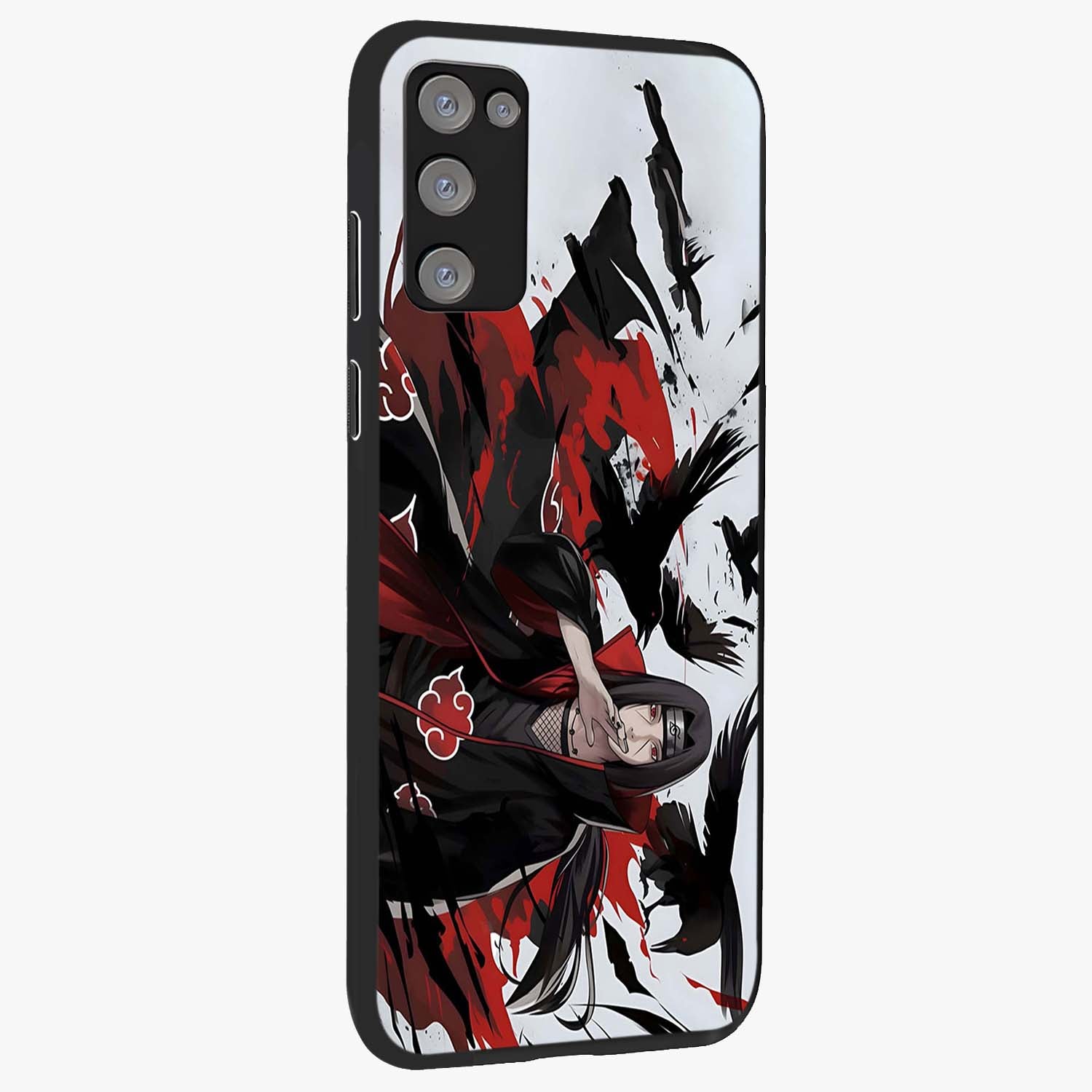 Crimson Crow Illusion Glass Case upright view showcasing striking crow illusion artwork with intense crimson theme.