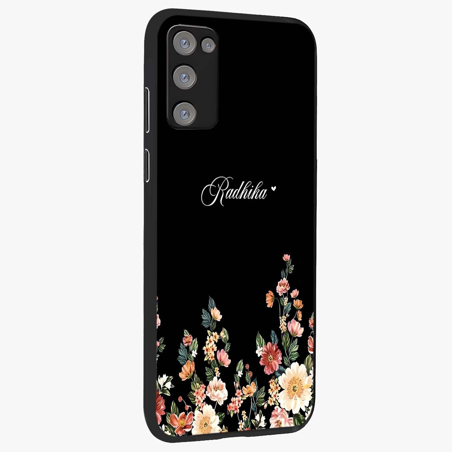 Floral Design With a Custom Personalized Name Glass Case upright view showcasing delicate floral artwork with personalized aesthetic style.