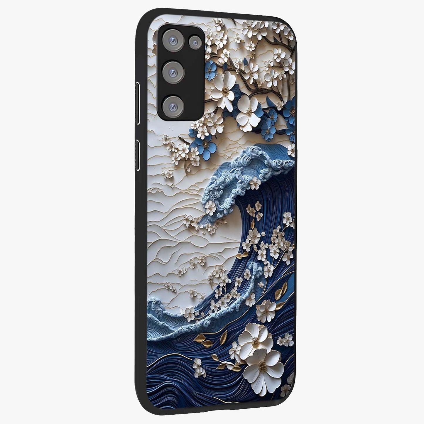 Floral Wave Origami Glass Case upright view showcasing creative floral origami artwork with artistic decorative theme.