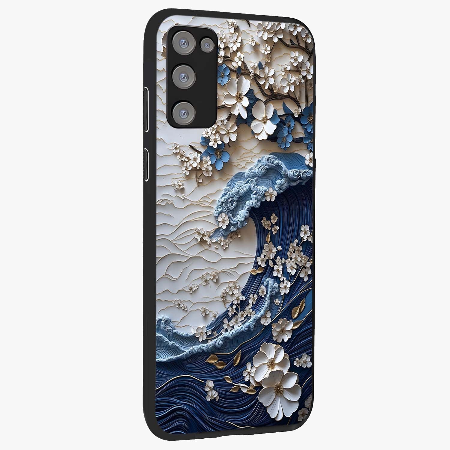 Floral Wave Origami Glass Case upright view showcasing creative floral origami artwork with artistic decorative theme.