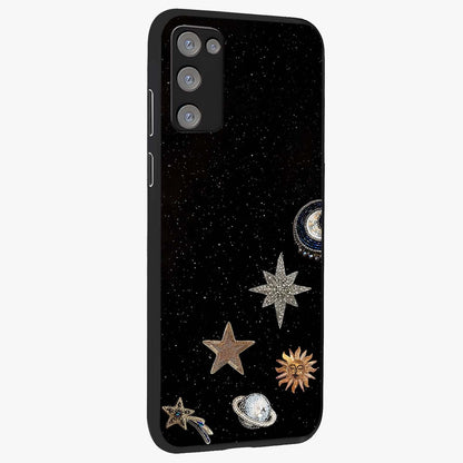 Galactic Charm Glow Glass Case upright view showcasing glowing cosmic charm artwork with magical celestial style.