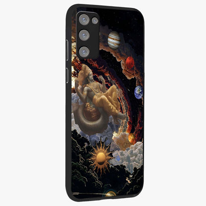 Galactic Divine God Glass Case upright view showcasing mystical divine artwork with dramatic cosmic theme.