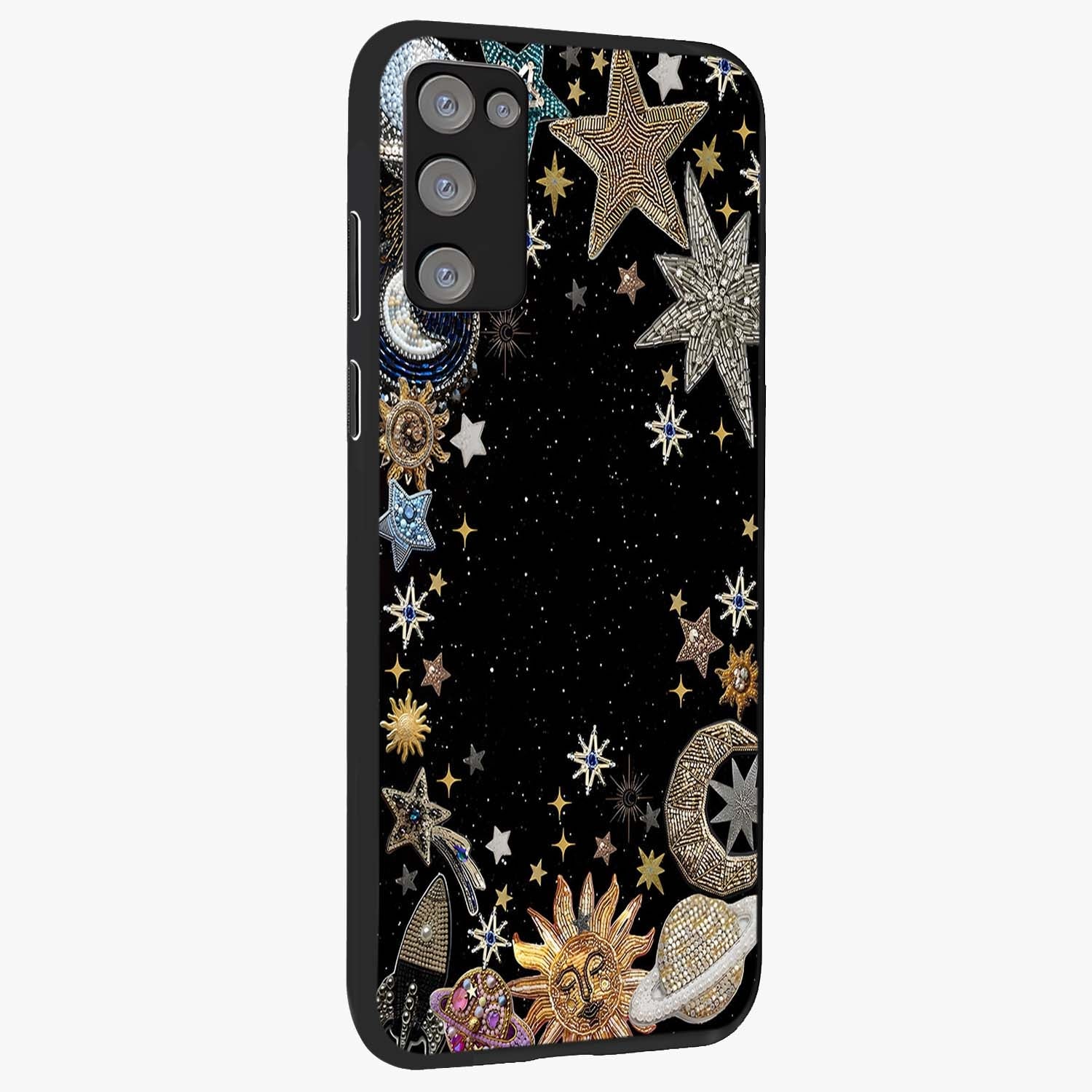 Galactic Jewel Stars Glass Case upright view showcasing glittering star jewel artwork with vibrant galaxy theme.