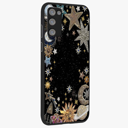 Galactic Jewel Stars Glass Case upright view showcasing glittering star jewel artwork with vibrant galaxy theme.