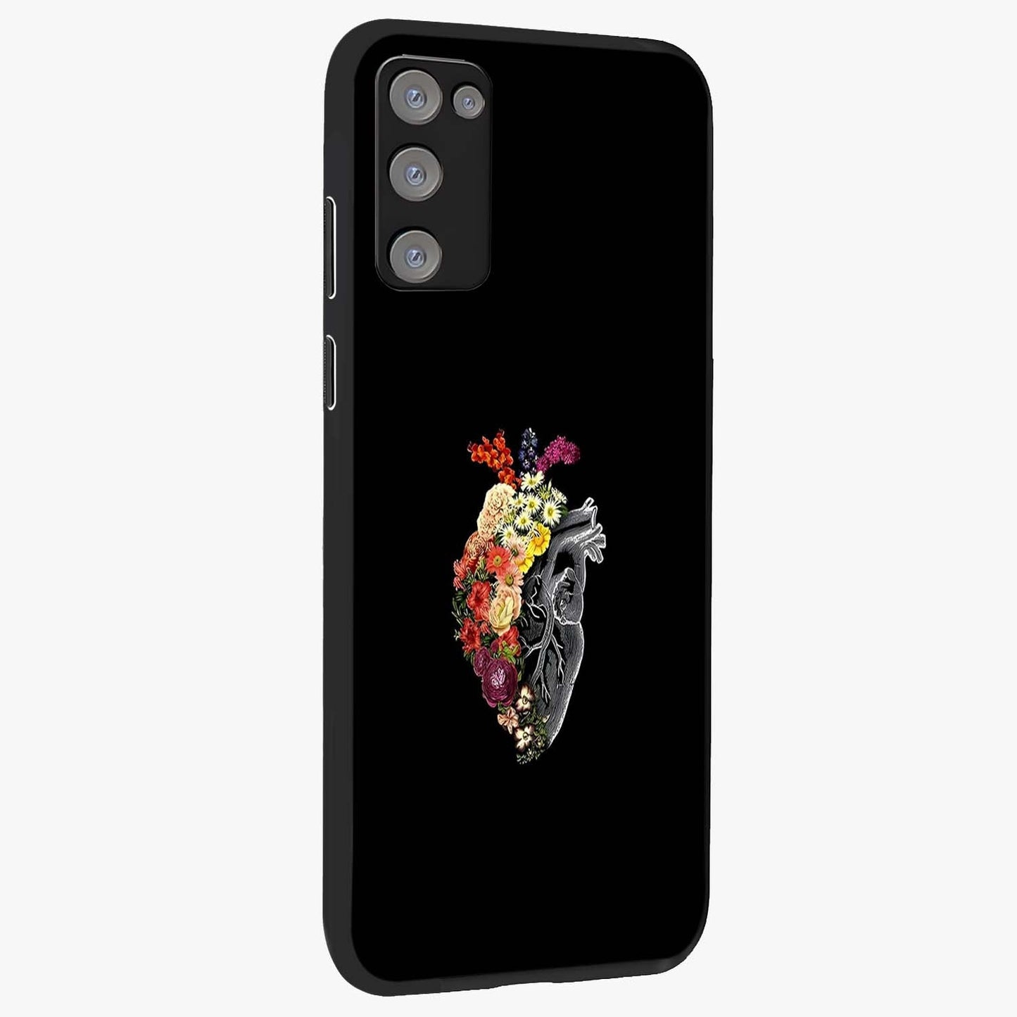 Heart With Flowers Glass Case upright view showcasing decorative heart and floral artwork with sweet romantic theme.