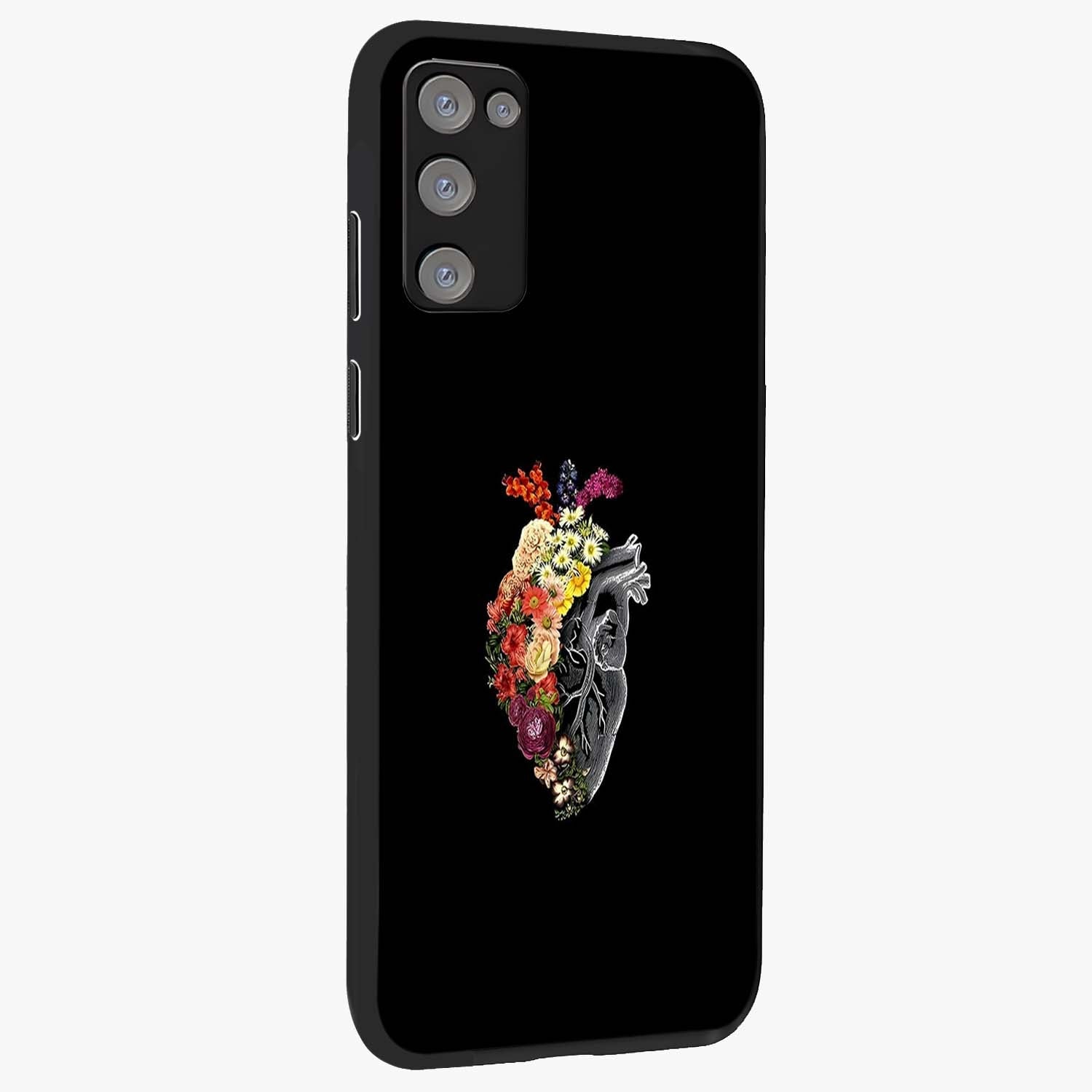 Heart With Flowers Glass Case upright view showcasing decorative heart and floral artwork with sweet romantic theme.