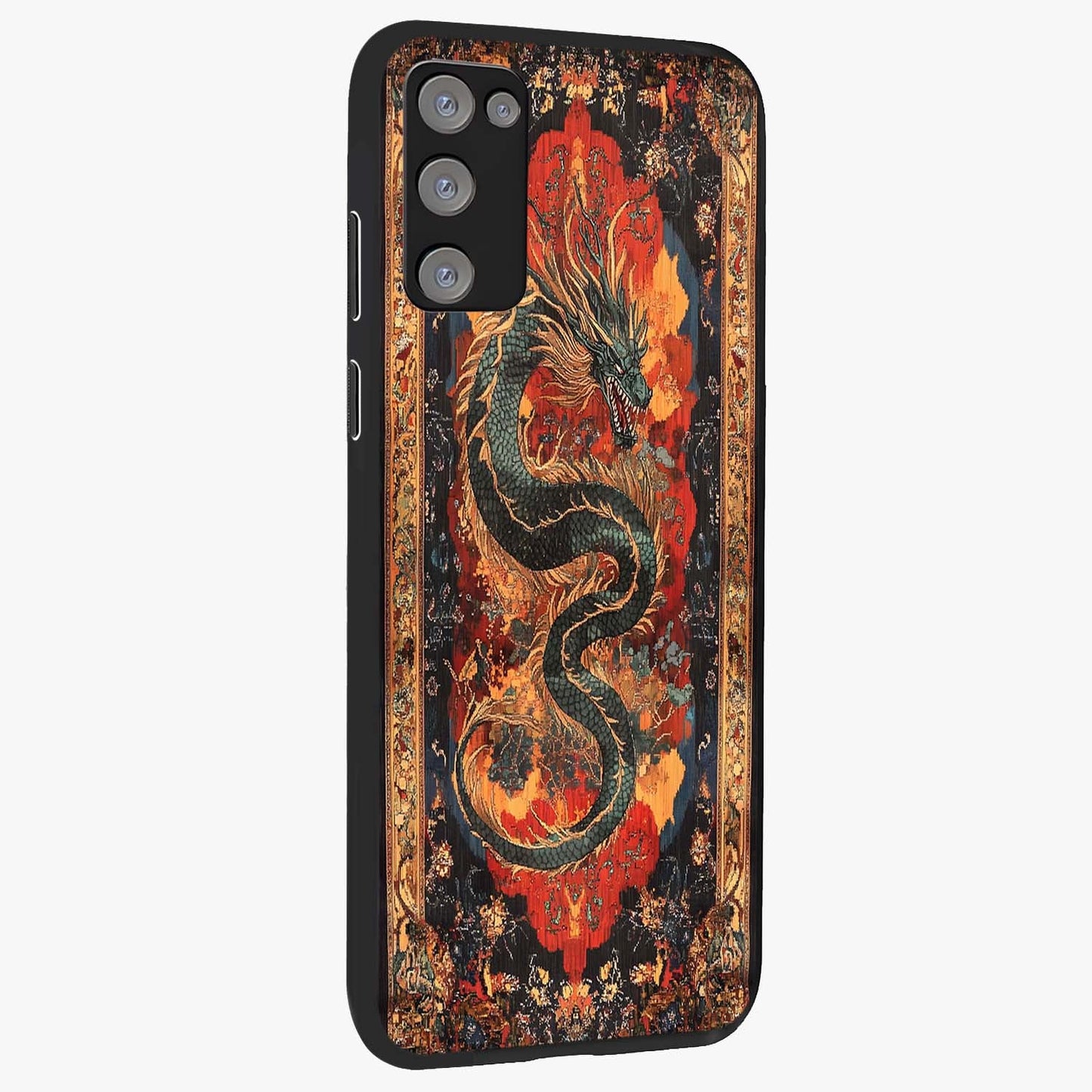 Inferno Dragon Soul Glass Case upright view showcasing intense dragon artwork with fantasy fire theme.