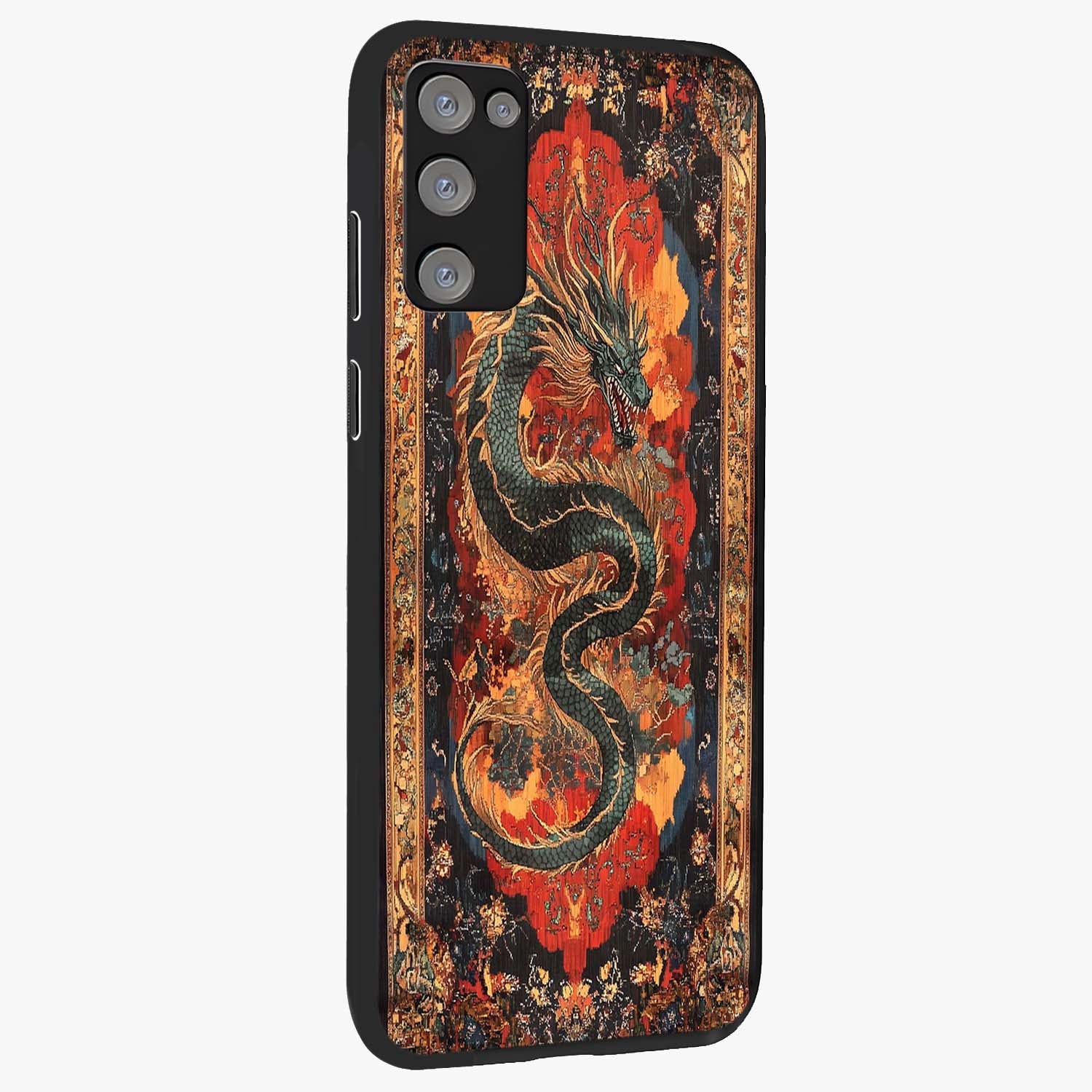 Inferno Dragon Soul Glass Case upright view showcasing intense dragon artwork with fantasy fire theme.