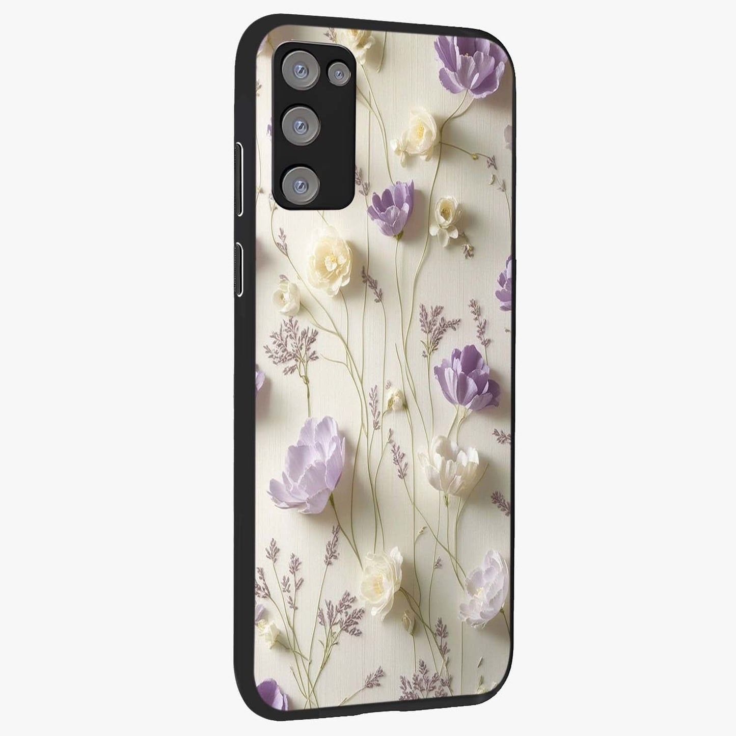 Lilac Breeze Harmony Glass Case upright view showcasing delicate lilac artwork with peaceful floral theme.