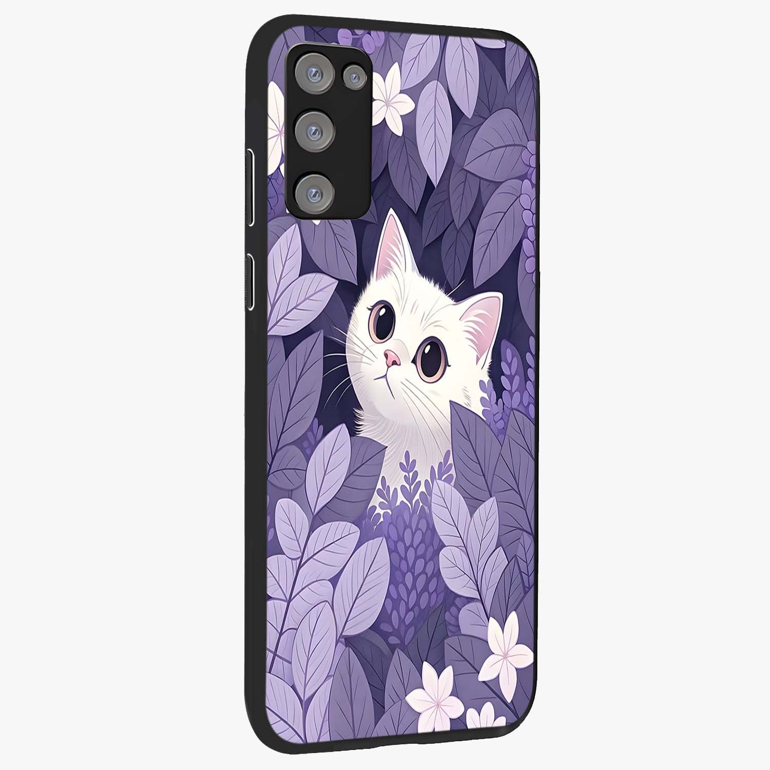 Lilac Hide Peek Cat Glass Case upright view showcasing charming cat artwork with adorable peek theme.