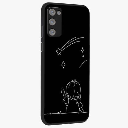 Line Art Girl With Shooting Stars Glass Case upright view showcasing delicate shooting stars artwork with minimal artistic theme.