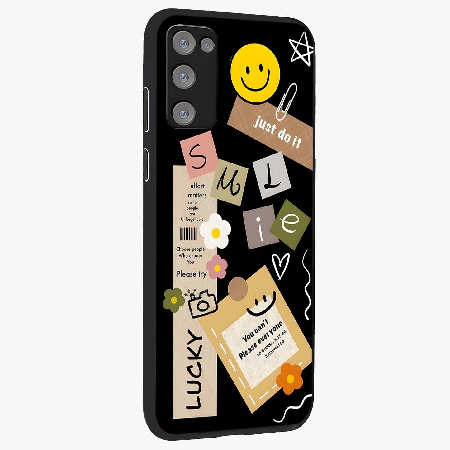 Lucky Aesthetic Collage Glass Case upright view showcasing vibrant collage artwork with youthful aesthetic theme.