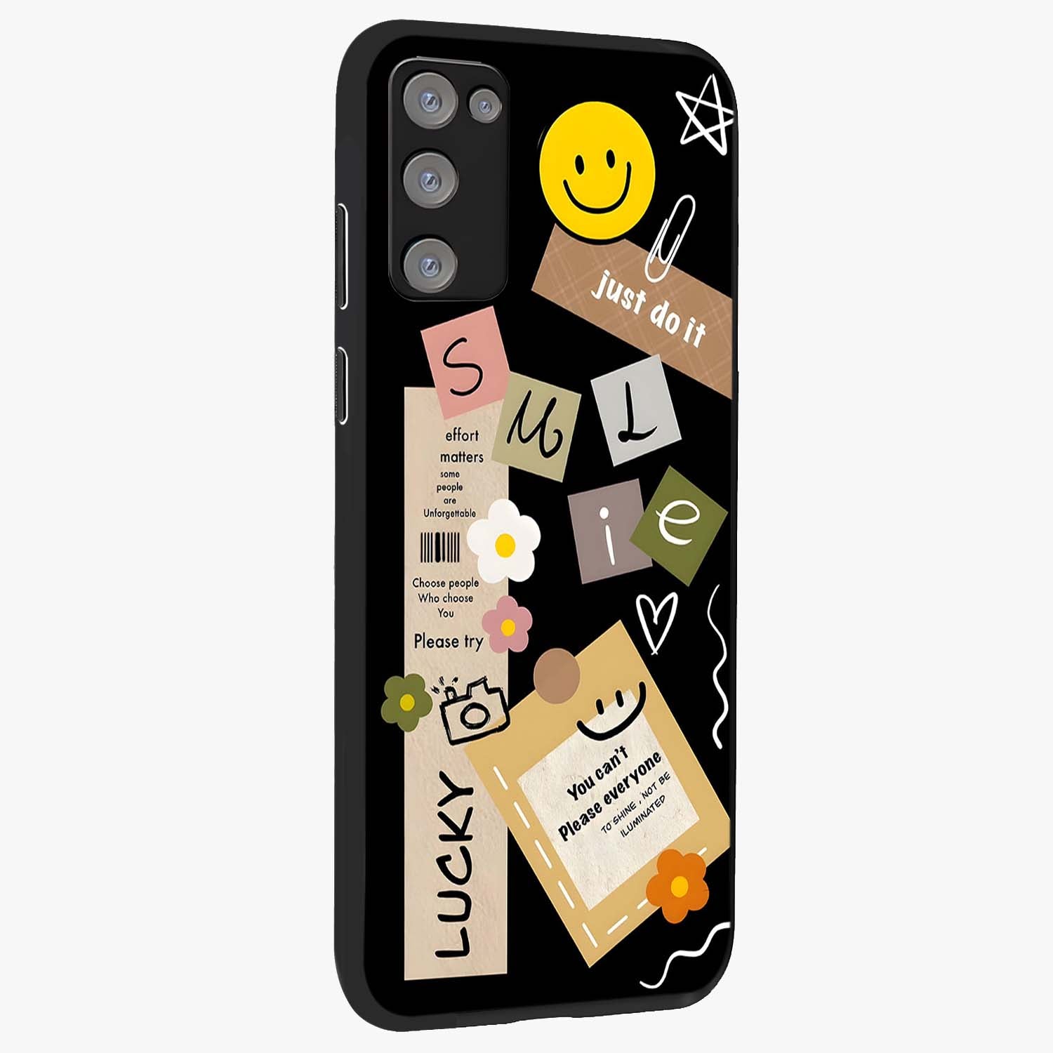 Lucky Aesthetic Collage Glass Case upright view showcasing vibrant collage artwork with youthful aesthetic theme.