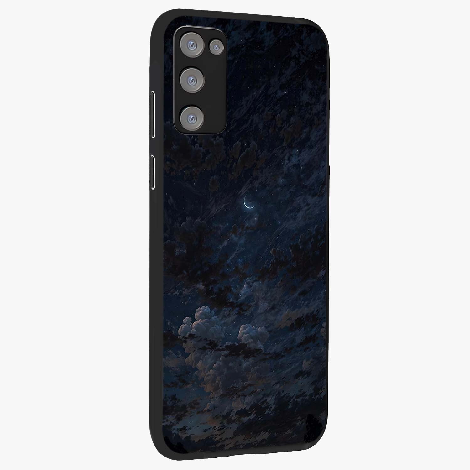 Lunar Veil Silence Glass Case upright view showcasing calm moon themed artwork with serene night atmosphere.