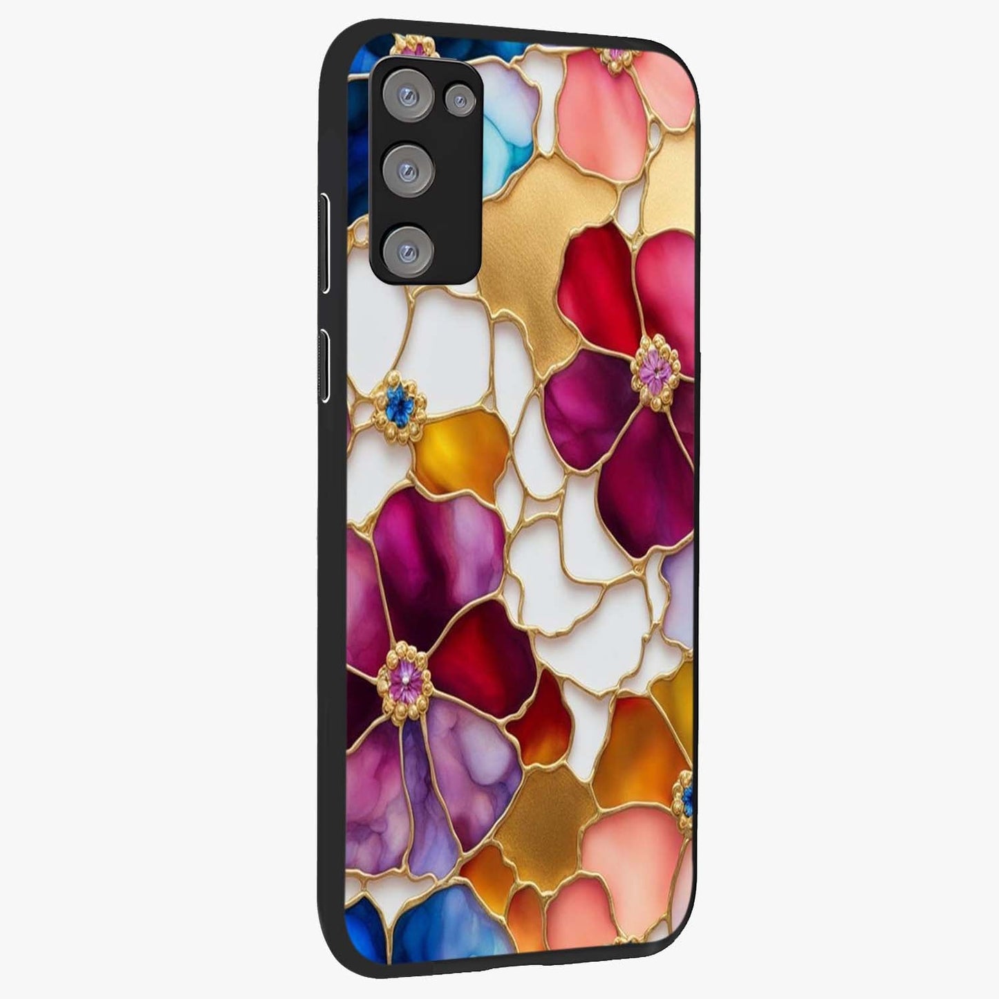 Marble Flower Pattern Glass Case upright view showcasing decorative marble flower artwork with refined style.