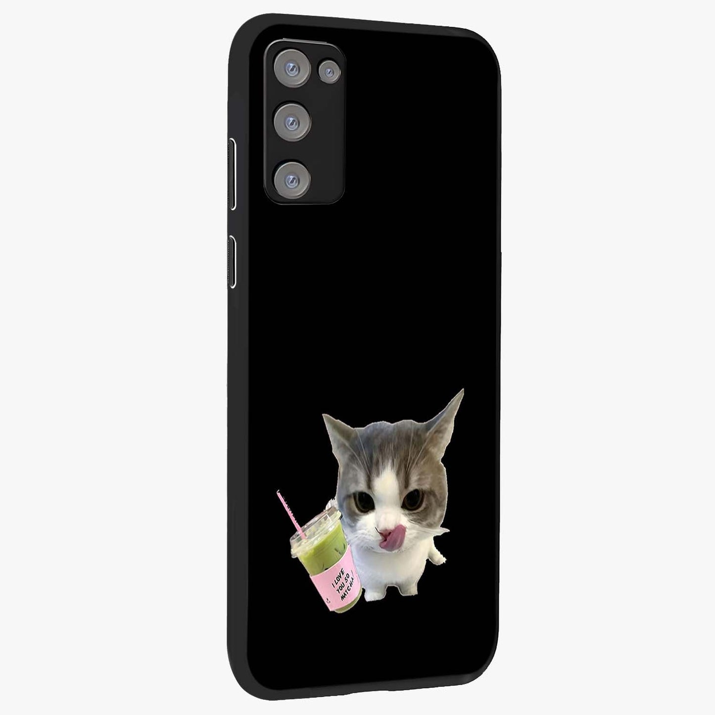 Matcha Cat Style Glass Case upright view showcasing charming cat artwork with cozy aesthetic theme.
