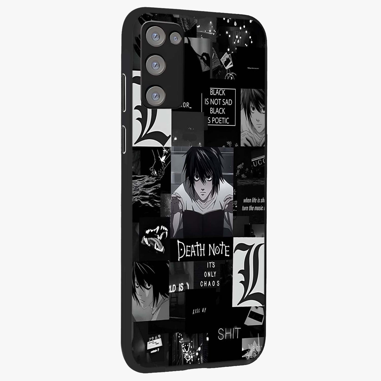 Midnight Chaos Mind Glass Case upright view showcasing expressive abstract artwork with bold dark theme.