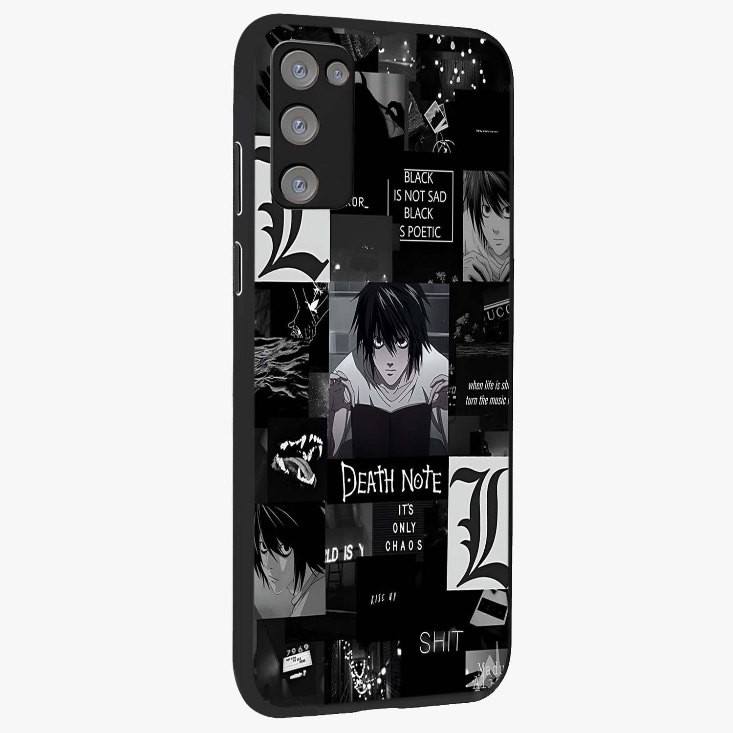 Midnight Chaos Mind Glass Case upright view showcasing expressive abstract artwork with bold dark theme.