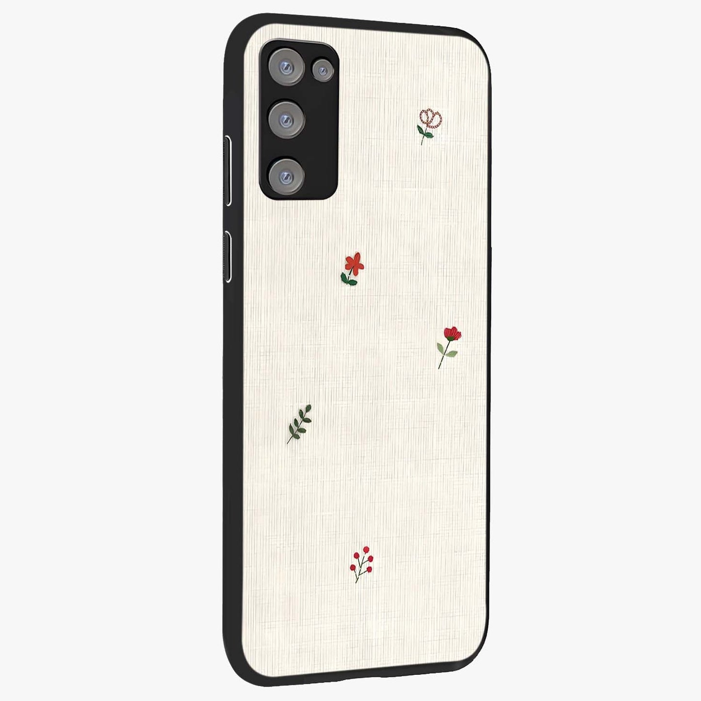 Minimalistic Blue With White Flower Pattern Glass Case upright view showcasing clean white flower artwork with calming blue theme.