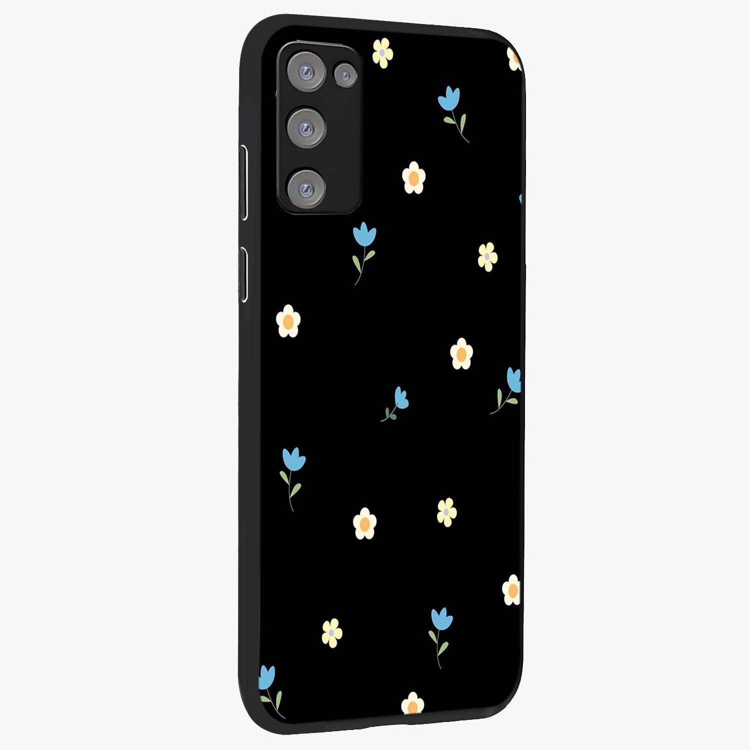 Minimal Petal Whispers Glass Case upright view showcasing elegant floral artwork with modern minimalist style.