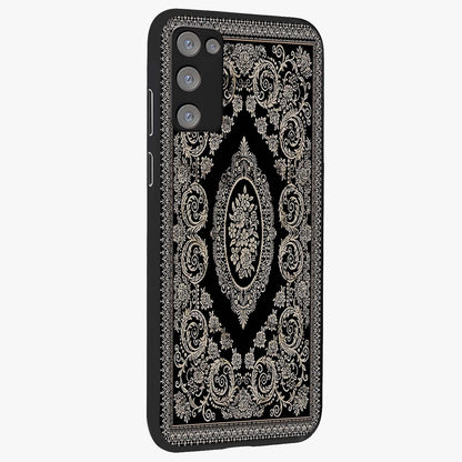Noir Bloom Elegance Glass Case upright view showcasing graceful floral artwork with luxurious dark theme.