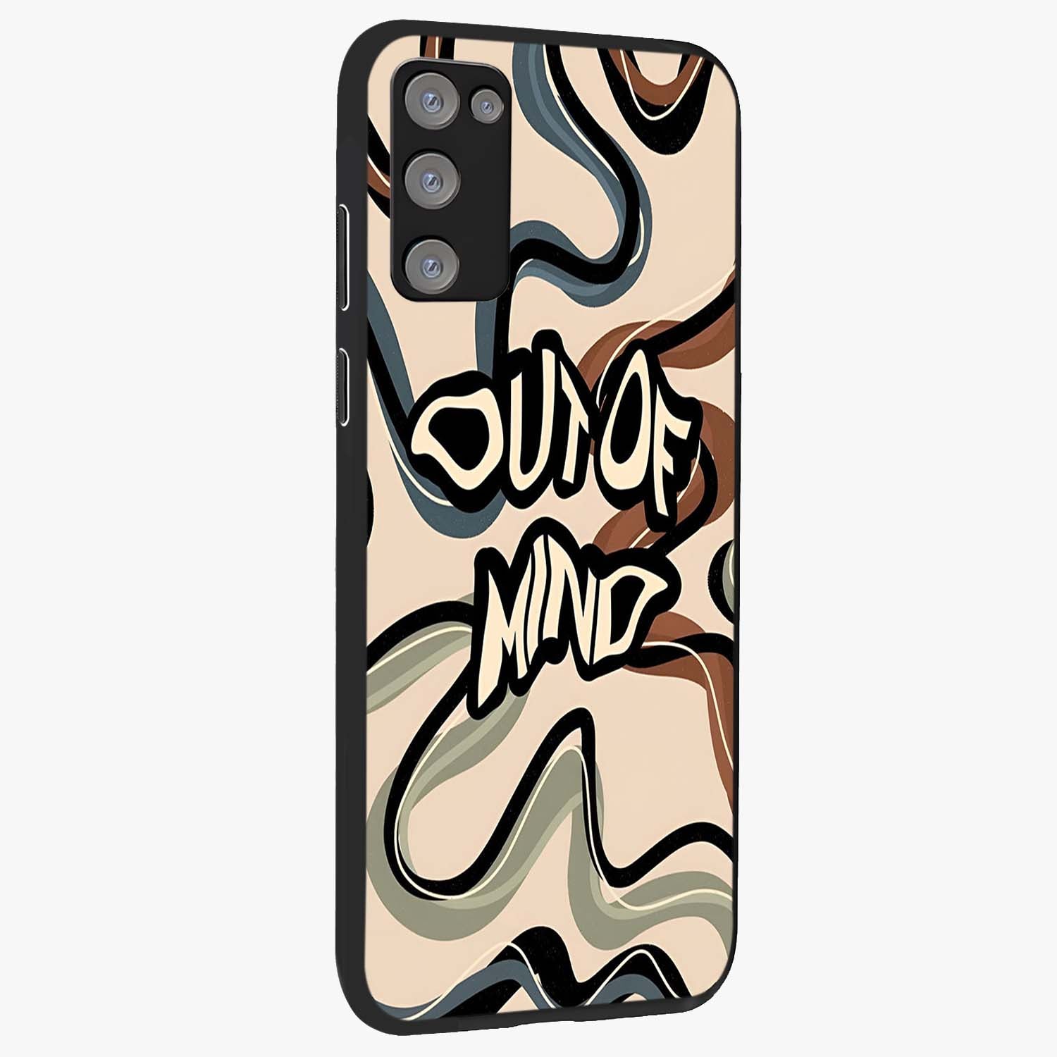 Out Of Mind Glass Case upright view showcasing striking typography artwork with edgy conceptual theme.