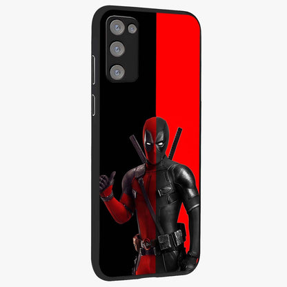 Red & Black Deadpool Theme Glass Case upright view showcasing energetic comic themed artwork with striking red and black design.