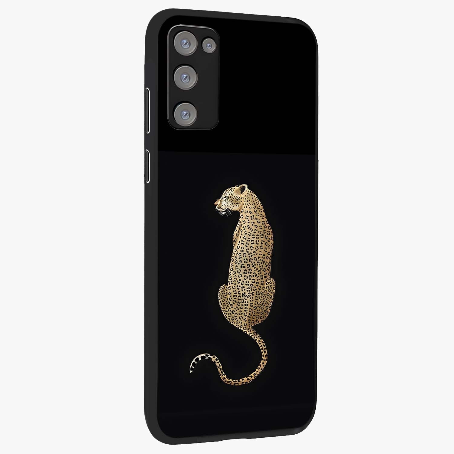 Regal Leopard Glass Case upright view showcasing striking leopard artwork with fierce wildlife theme.
