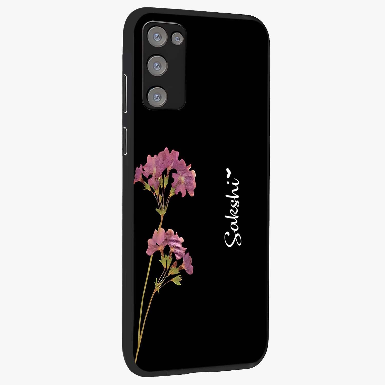 Riching Lavender Flower Custom Name Glass Case upright view showcasing elegant lavender floral artwork with personalized aesthetic.