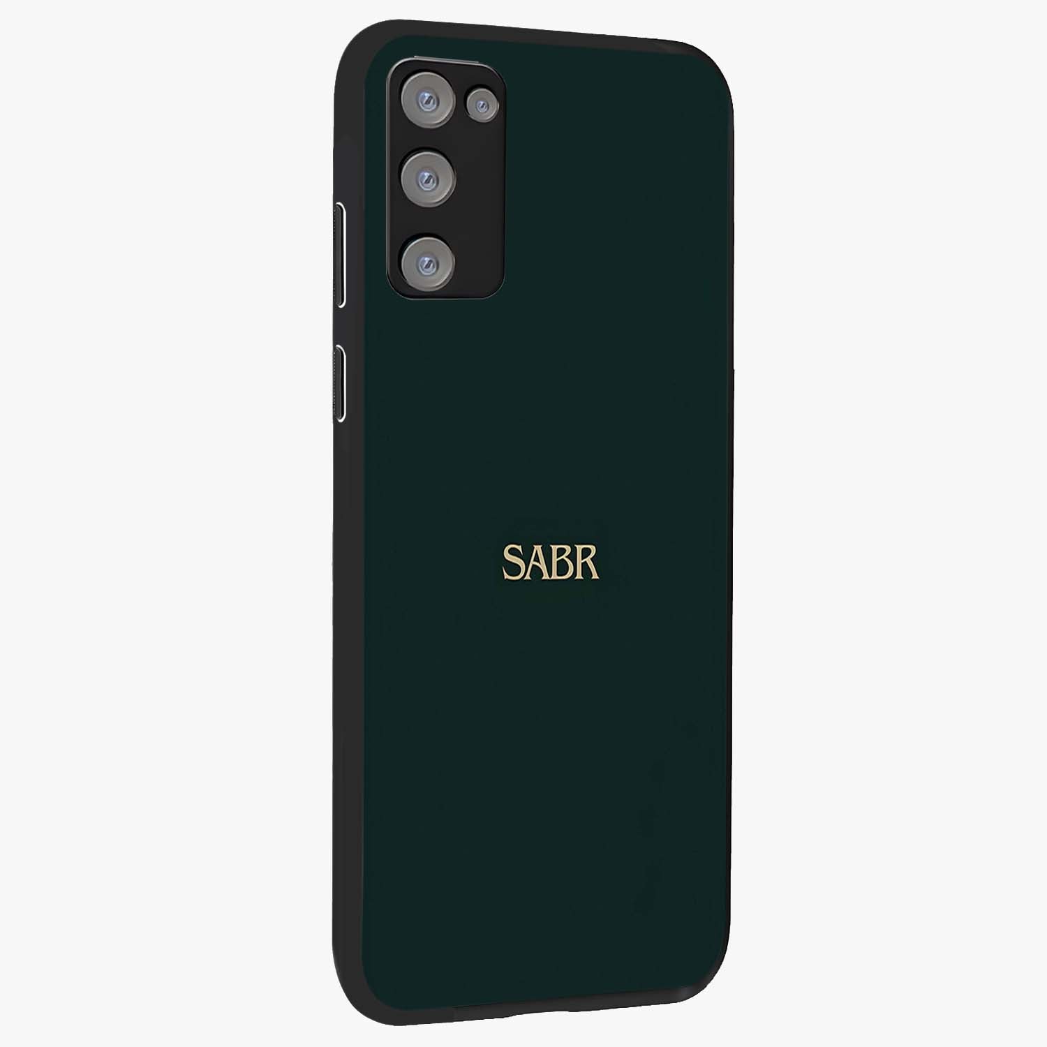 Sabr Minimal Patience Glass Case upright view showcasing calm minimalist artwork with motivational patience theme.