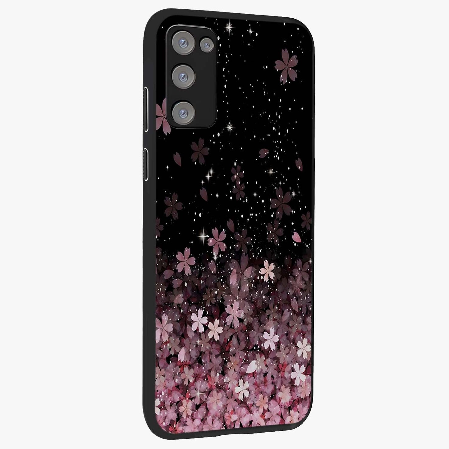Small Starry Flowers Glass Case upright view showcasing charming floral artwork with dreamy starry theme.